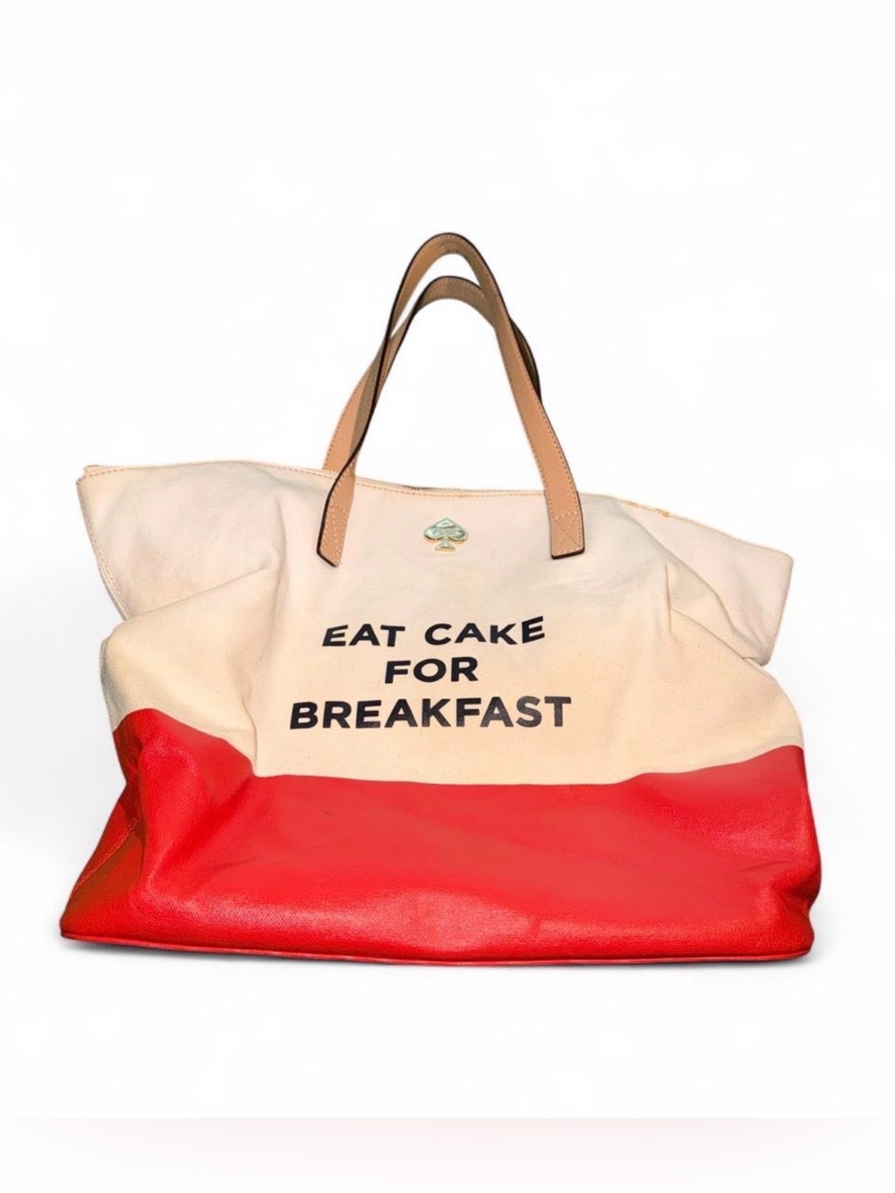 kate spade Cream and Red Canvas Tote with Tan Handles